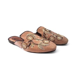 Naughty Monkey “Floral Island” Embroidered Mules – Taupe – Size 9.5 – NIB